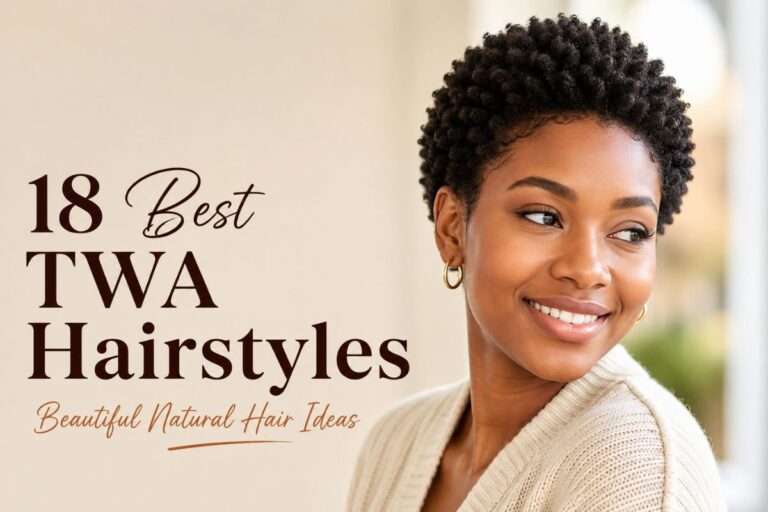 Black woman with a stylish teeny weeny afro (TWA) hairstyle featuring healthy natural 4C curls and a modern short haircut.