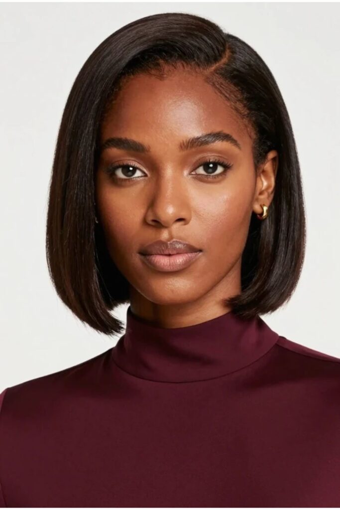 Chin-length bob hairstyle for Black women with a precise cut framing the jawline