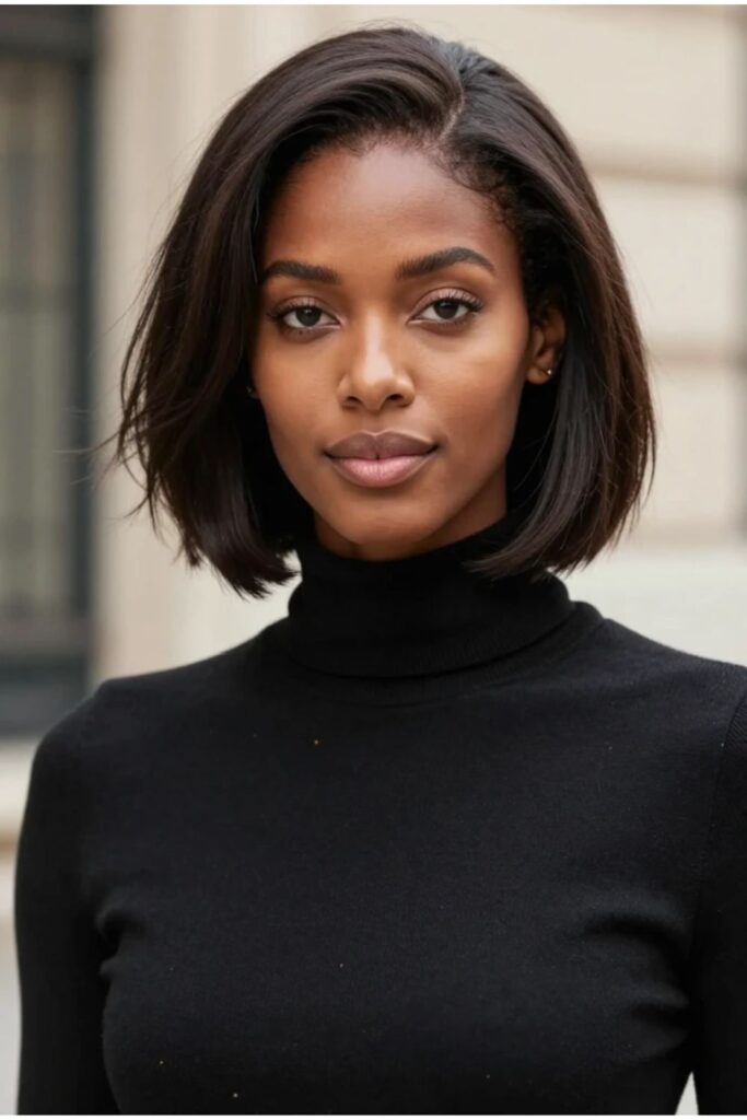 French-inspired bob hairstyle for Black women with relaxed natural texture and effortless chic styling