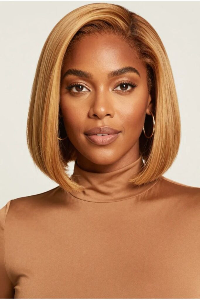 Honey blonde bob hairstyle for Black women with warm golden tones and healthy shine