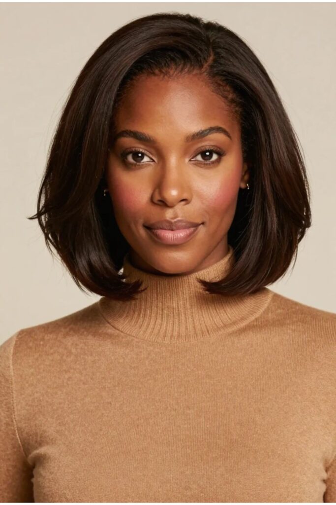 Layered bob hairstyle for Black women with soft distributed layers and natural movement