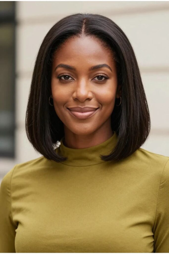 Long bob (lob) hairstyle for Black women with shoulder-grazing length and versatile polished finish