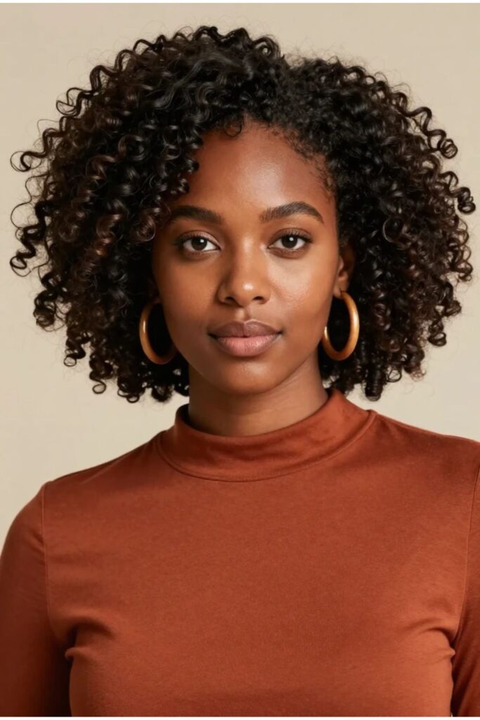 Textured natural bob hairstyle for Black women with defined natural coils and authentic texture