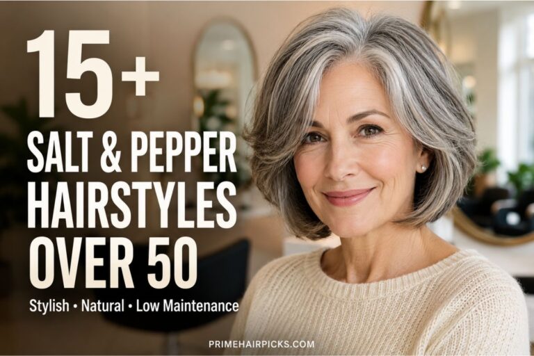 Beautiful salt and pepper hairstyles over 50 featuring a modern layered bob for women embracing natural gray hair.