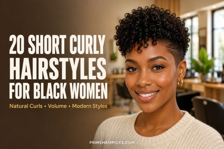 Beautiful Black woman with a tapered short curly hairstyle showing natural curls, volume, and healthy textured hair.