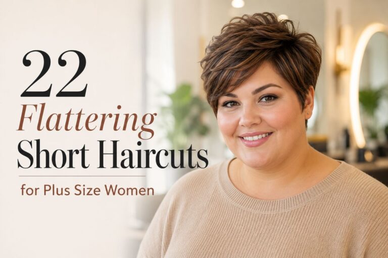 Woman with a layered pixie haircut showing one of the best short haircuts for plus size women.