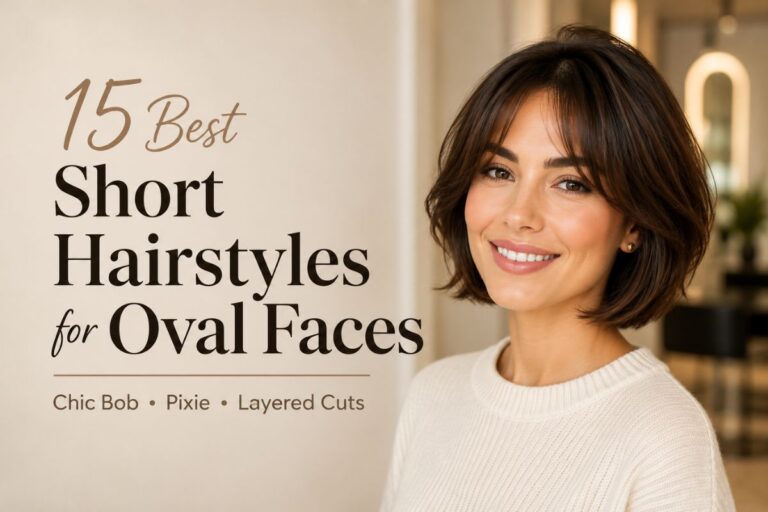 Woman with an oval face wearing a stylish French bob hairstyle, featured in a guide to the best short hairstyles for oval faces.