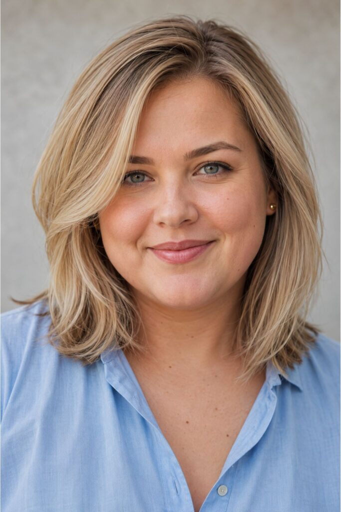 Woman with soft layered bob featuring crown lift and face-framing front pieces