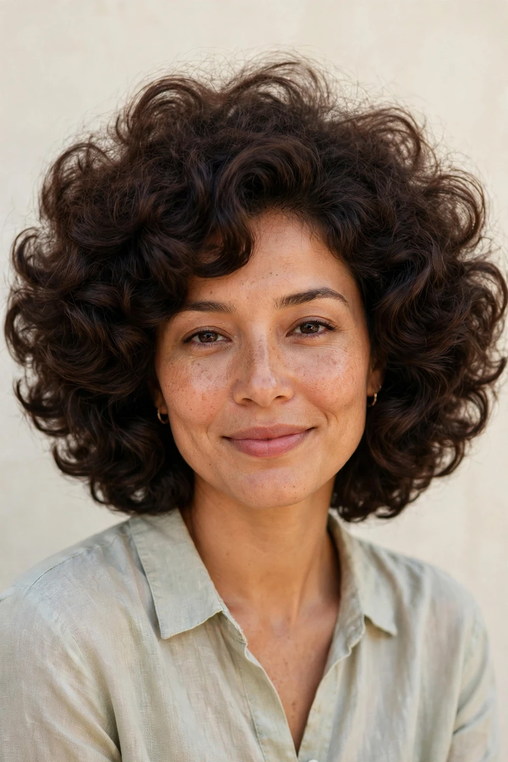 Cloud curls haircut with natural coily texture shaped into an airy rounded silhouette