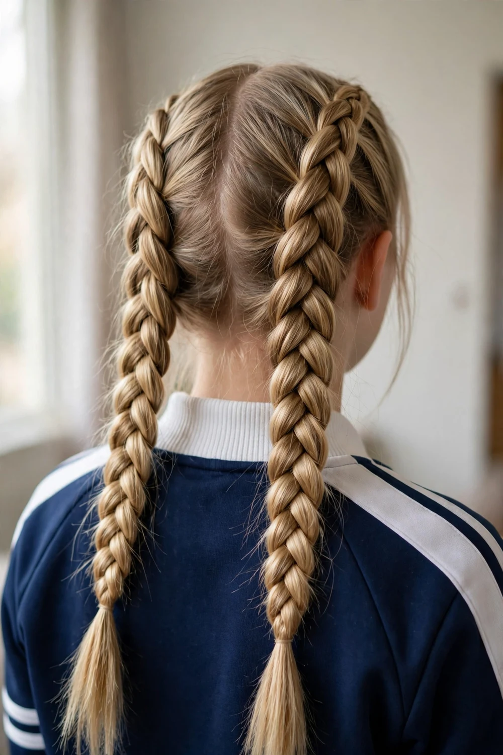 Girl with double Dutch braid pigtails
