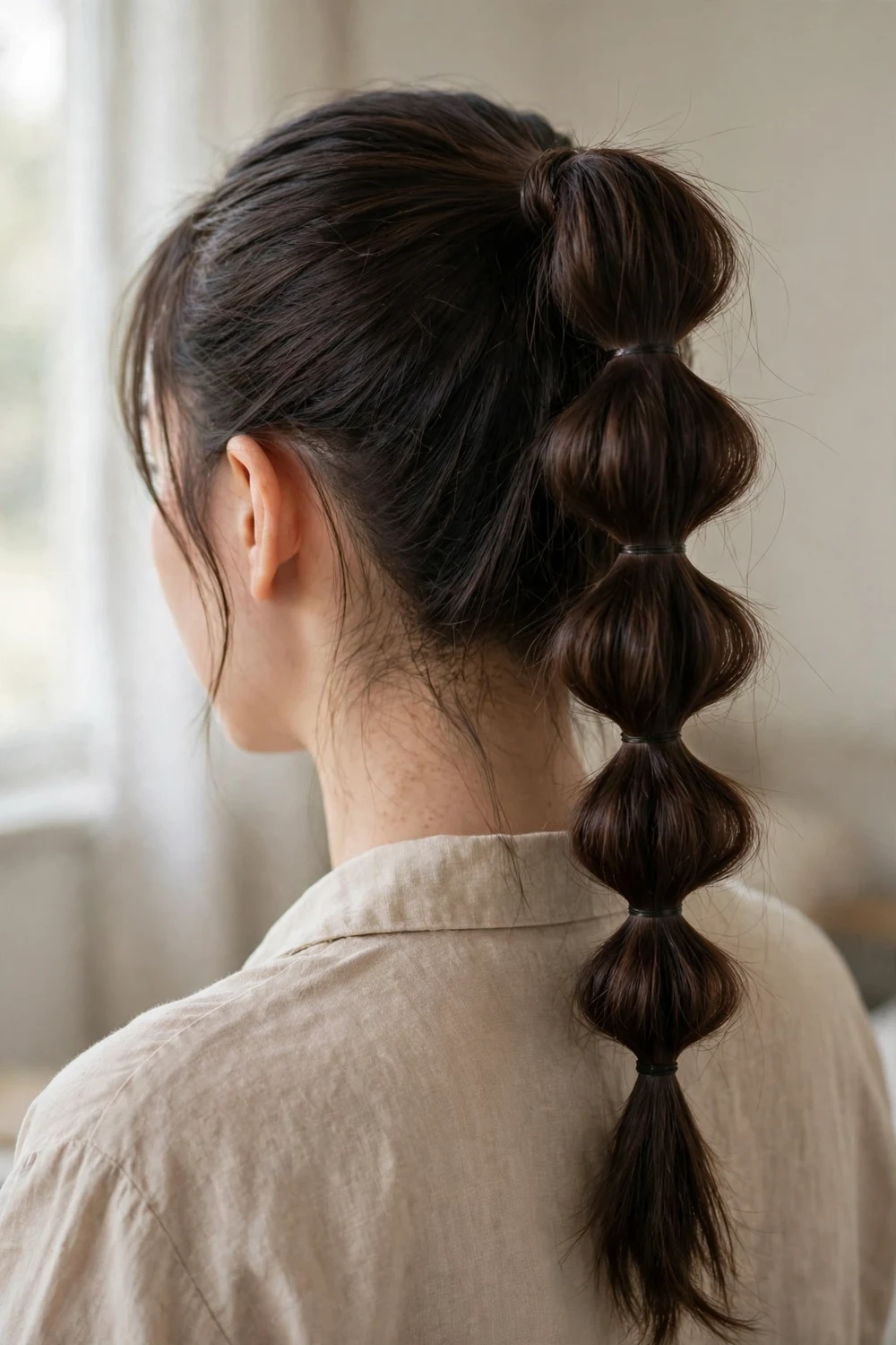 Woman with bubble braid high ponytail