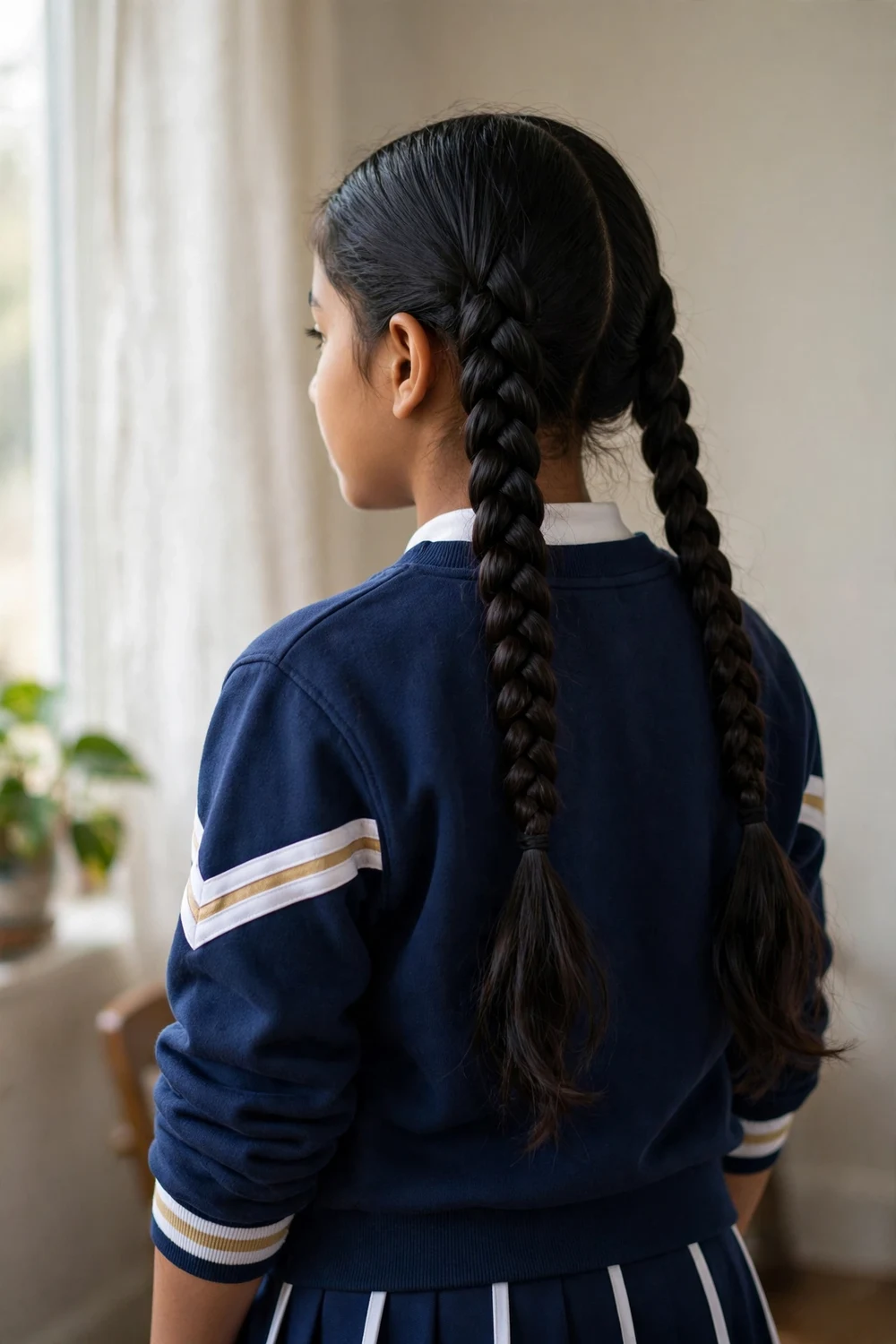 Girl with classic braided pigtails