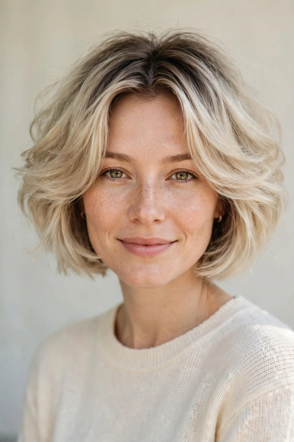 Cloud haircut with shadow root color melting into blonde lengths