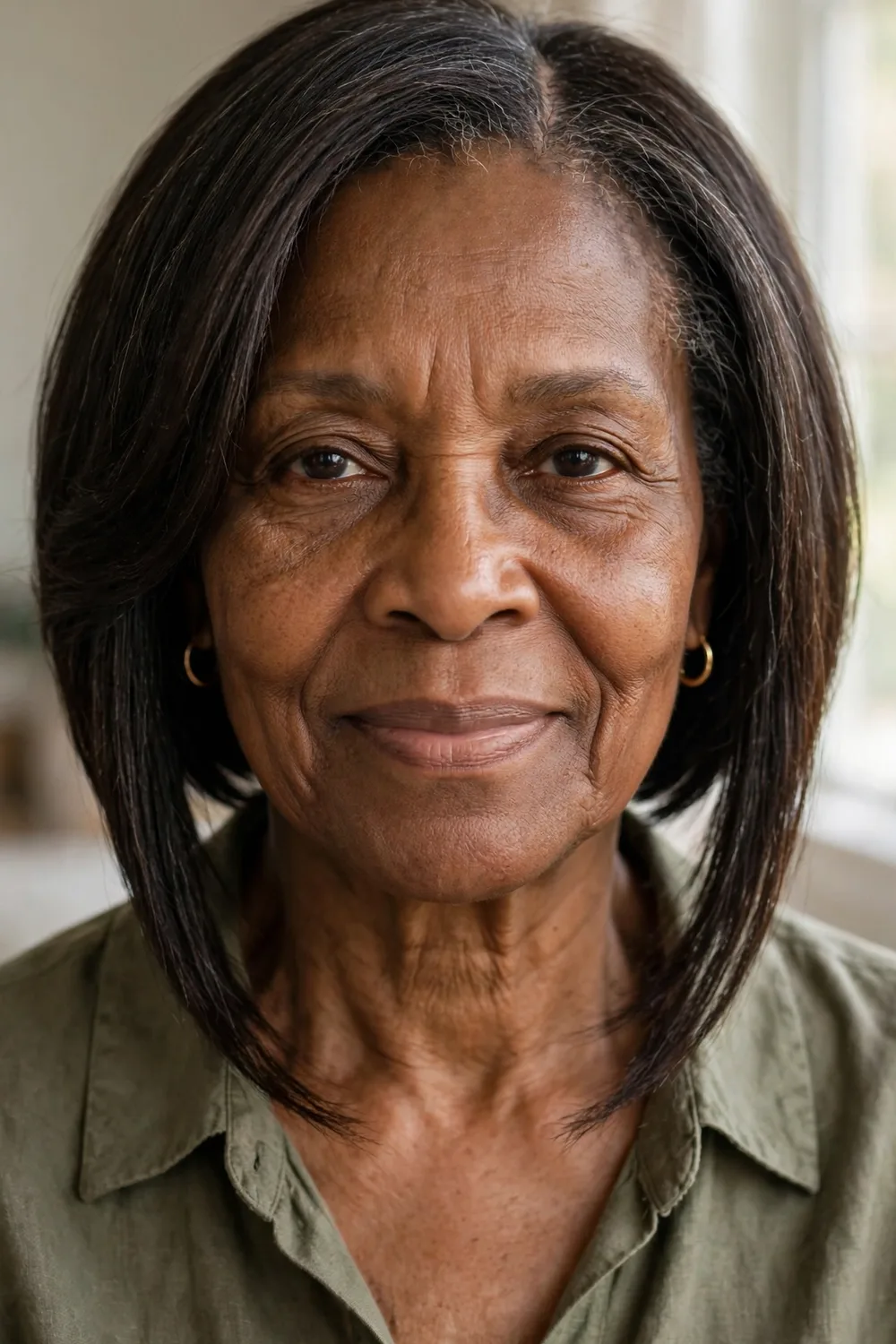 Angled bob without bangs on a woman over 50