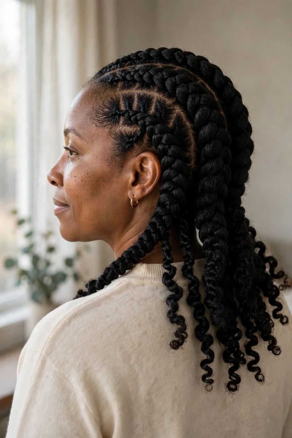 Black woman with chunky flat twists on 4A natural hair