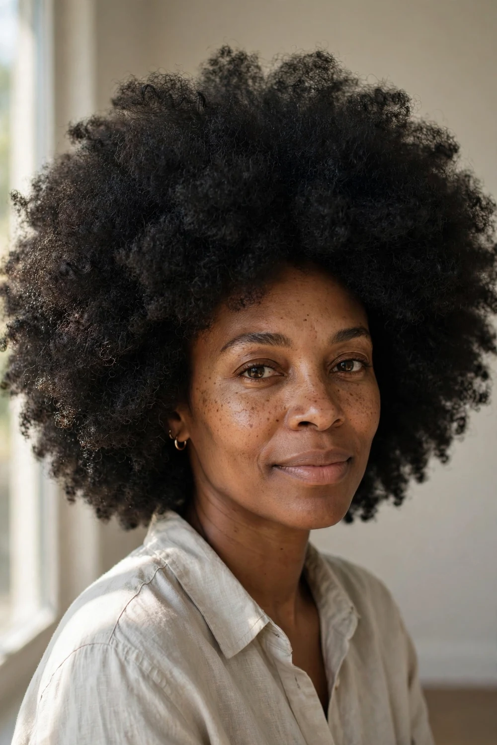 Black woman with a large full voluminous 4A afro
