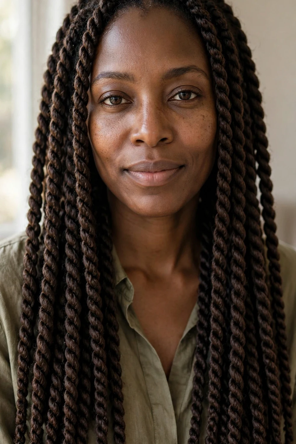 Black woman with long Senegalese rope twists