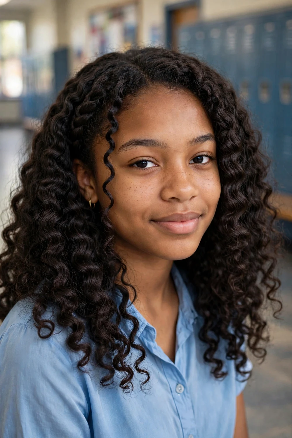 Black teenage girl with a defined overnight braid-out of voluminous 4c coils