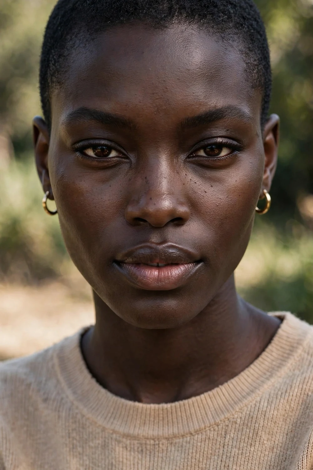 Bold short buzz cut with even close-cropped hair on a Black woman