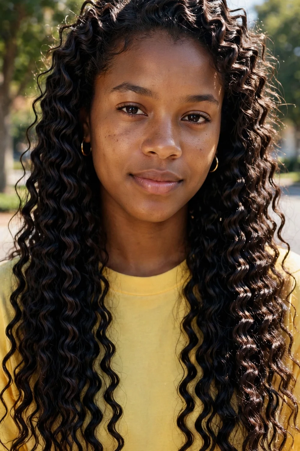 Long hair with a zigzag crimped texture throughout on a Black woman