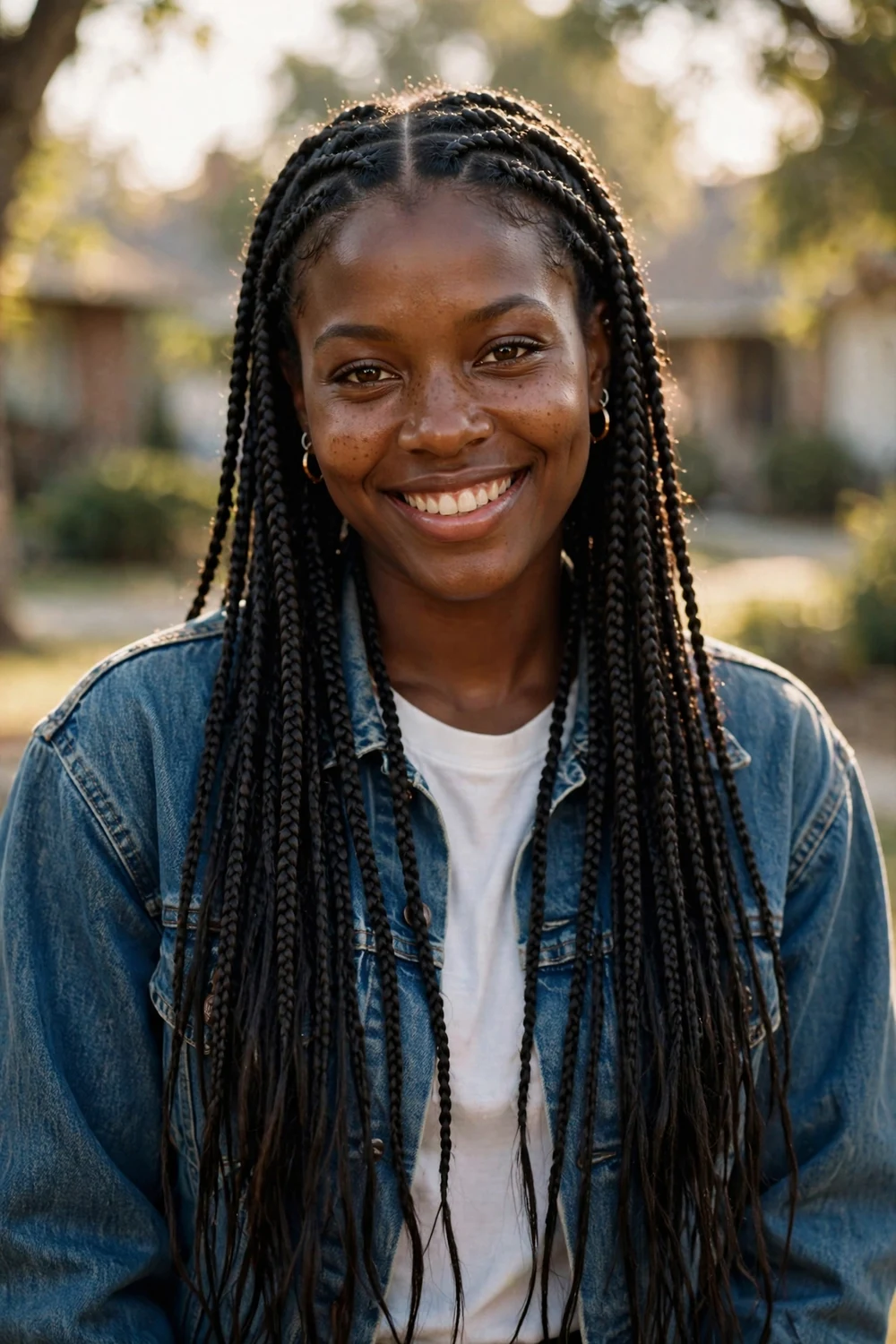 Ultra-thin micro braids falling past the shoulders on a young Black woman