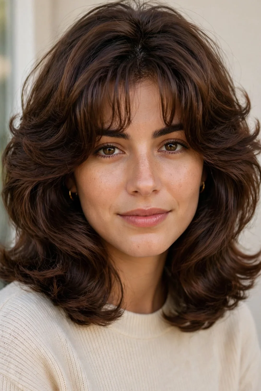 1990s inspired layered long bob with curtain bangs