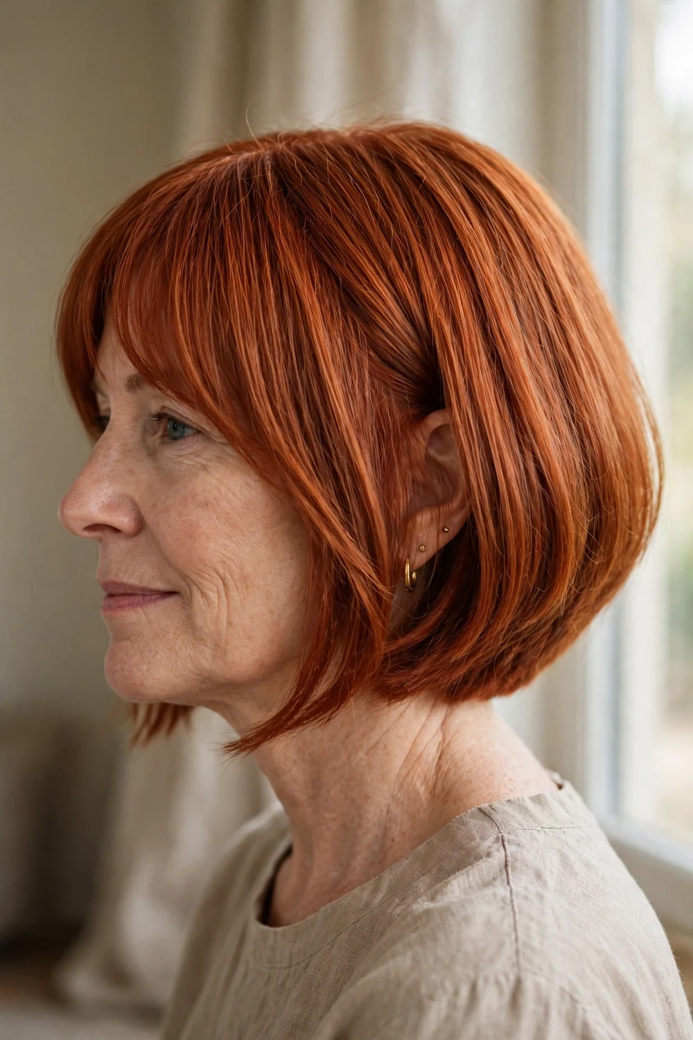 A-line bob with long bangs on thin hair