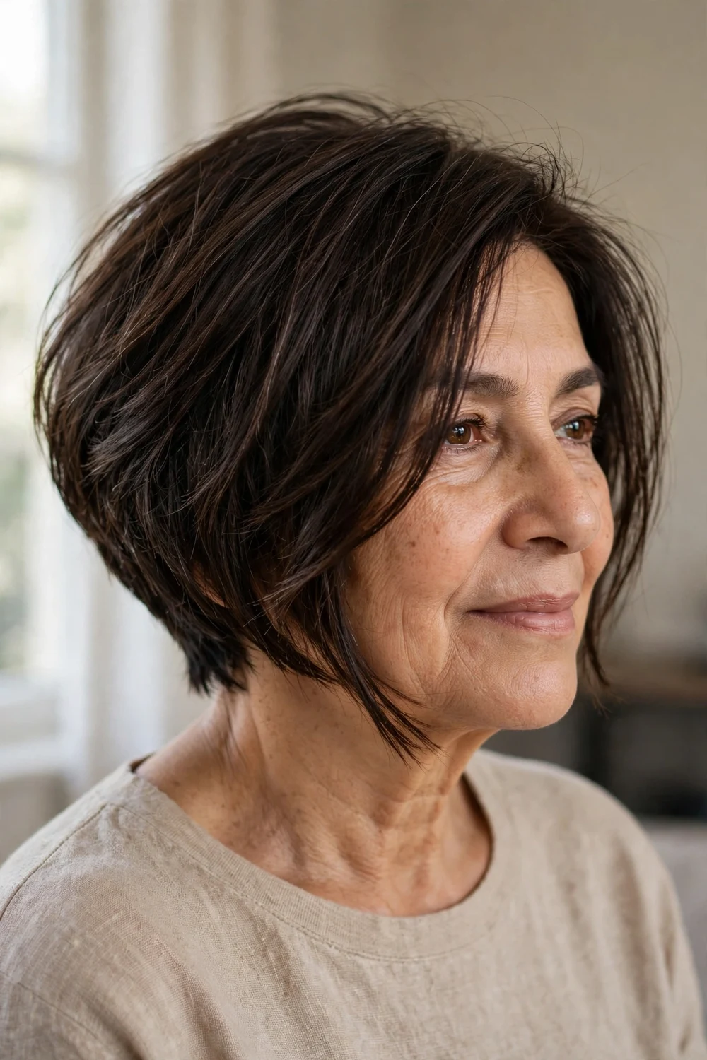 Piecey angled bob with defined separated sections adding texture