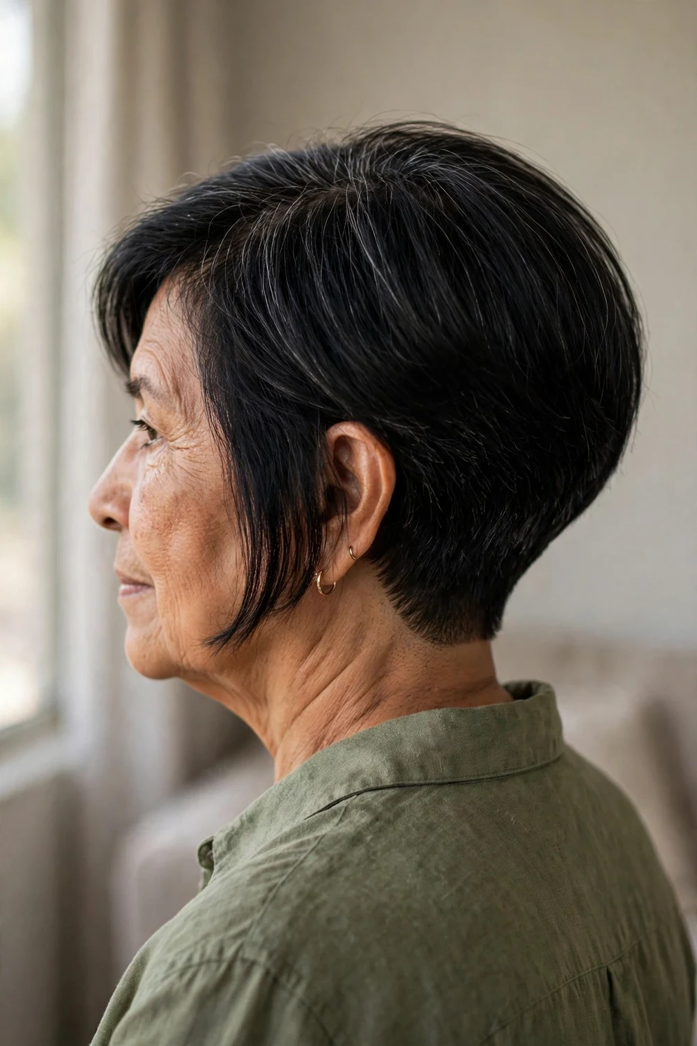 Angled bob with tapered nape showing a clean graduated neckline