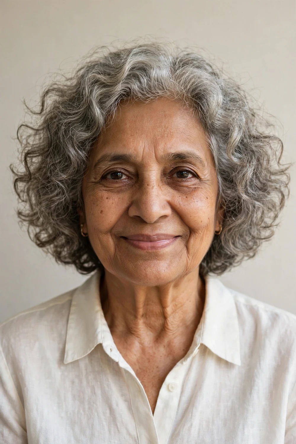 Airy lightweight curly bob with bouncy curls on mature woman