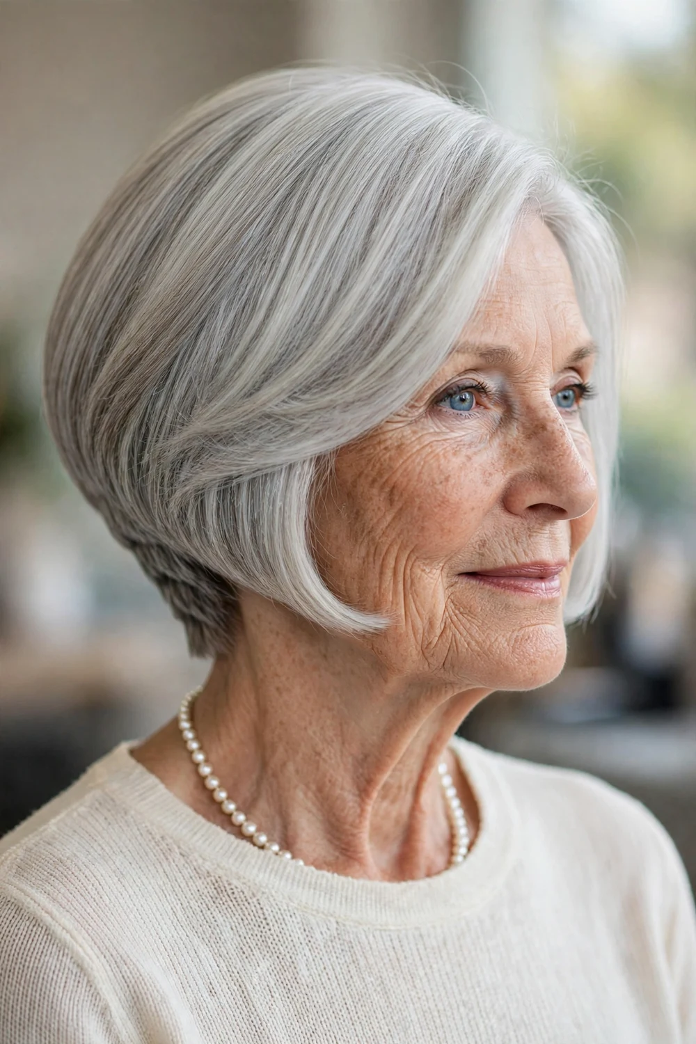 Mature woman with A-line wedge bob
