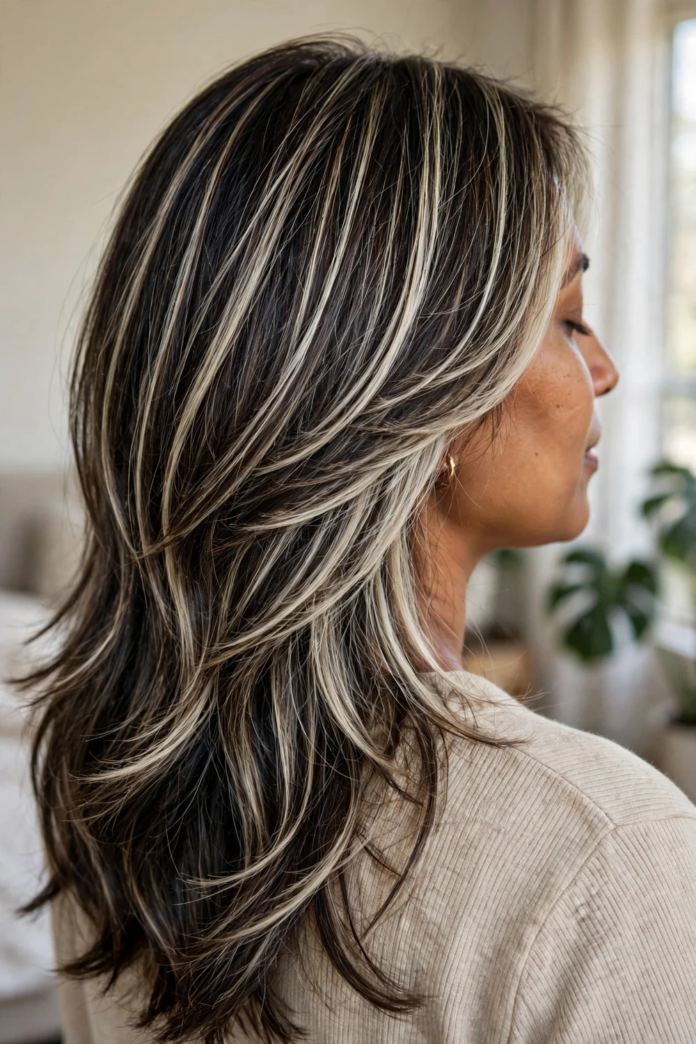 Ash blonde foilayage with bright blended highlights through a darker base