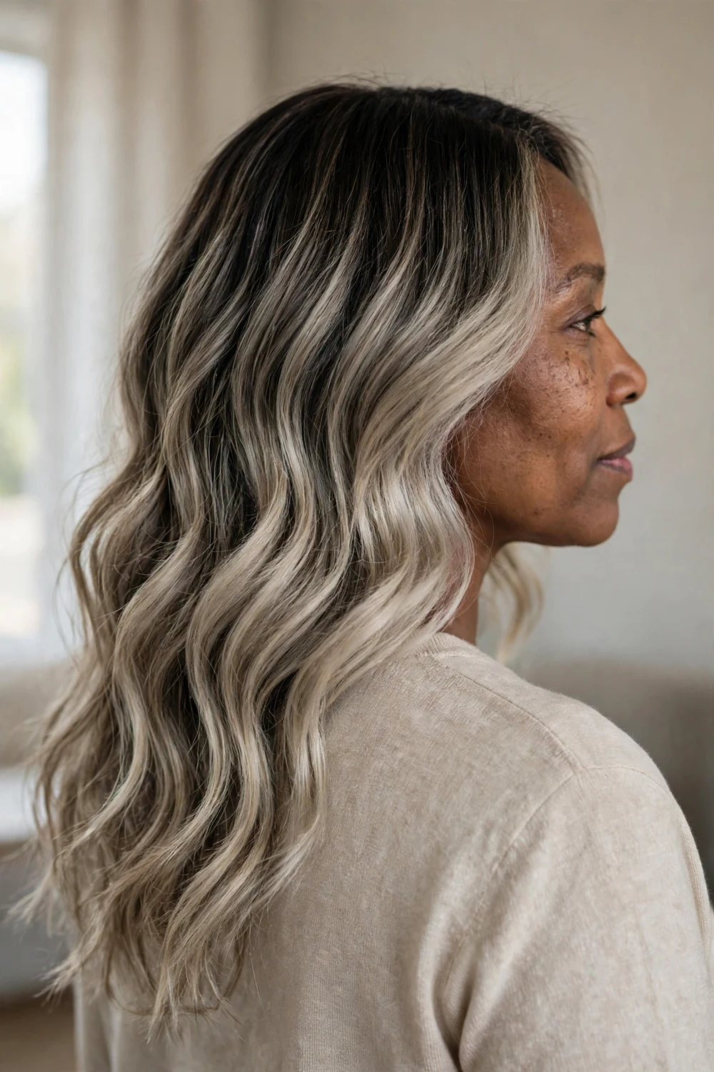 Teasylight ash blonde balayage with softly diffused highlights and no harsh lines