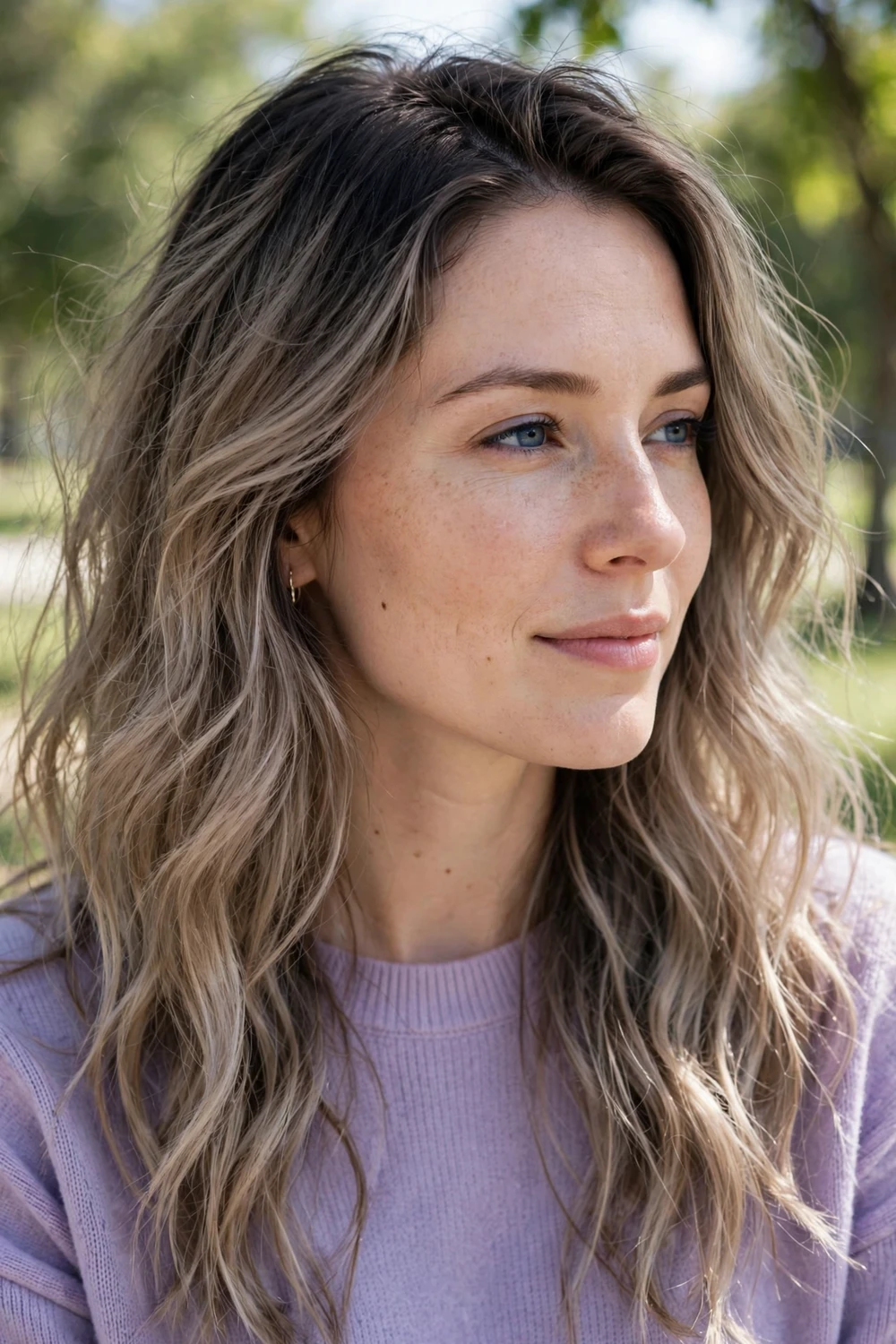 Woman with light ash brown hair, soft cool light brunette