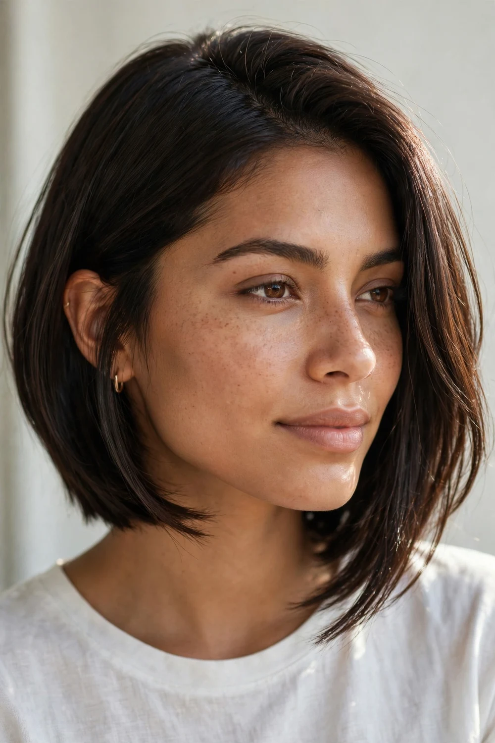 Asymmetrical angled bob with one side longer than the other