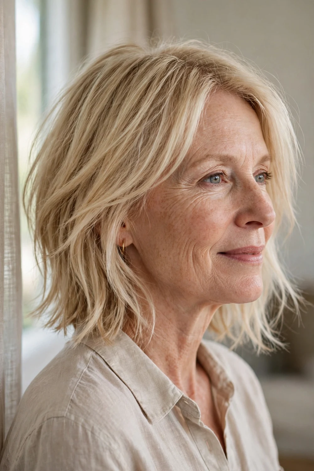 Asymmetrical bob for fine thin hair with soft layering for volume