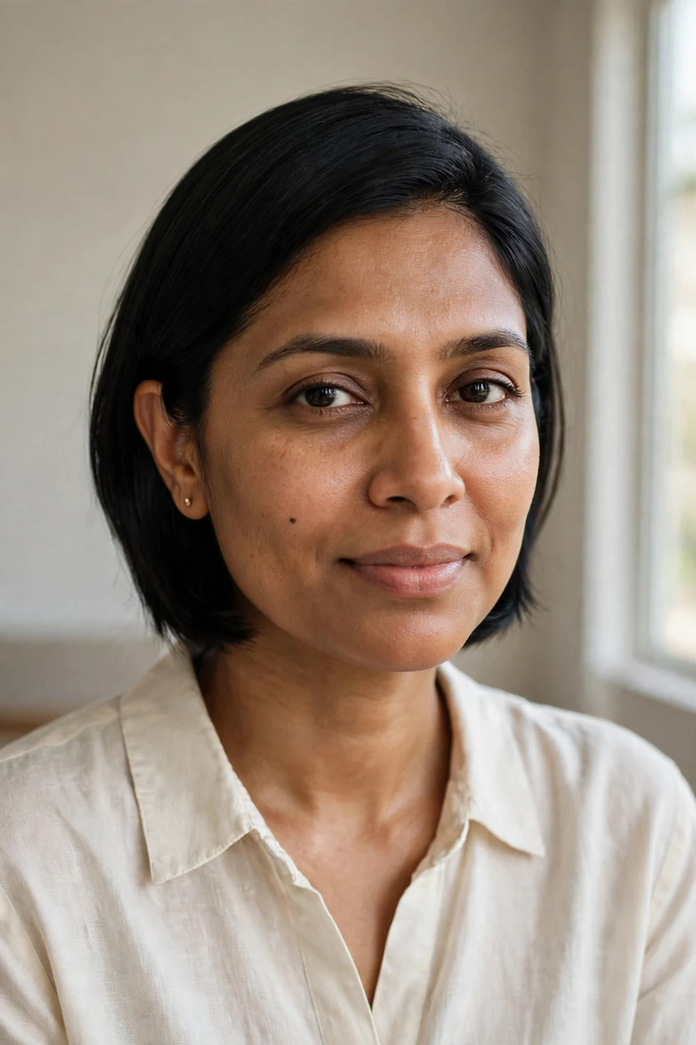 Subtle one-length asymmetrical bob with barely visible length difference