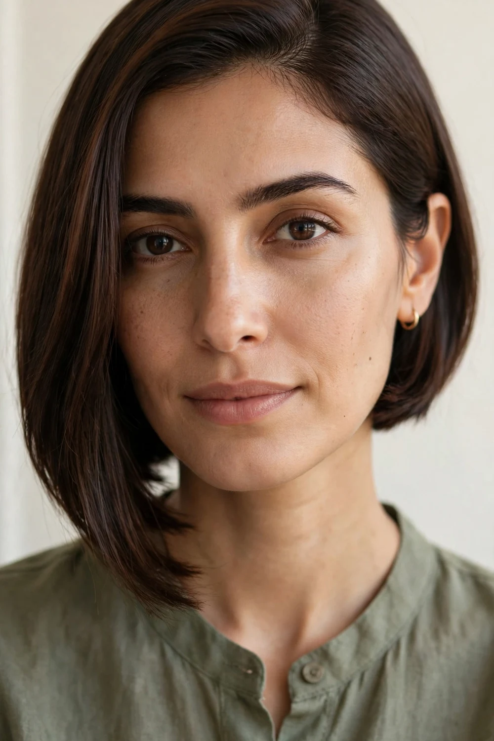 Asymmetrical bob longer on one side, dramatic angle
