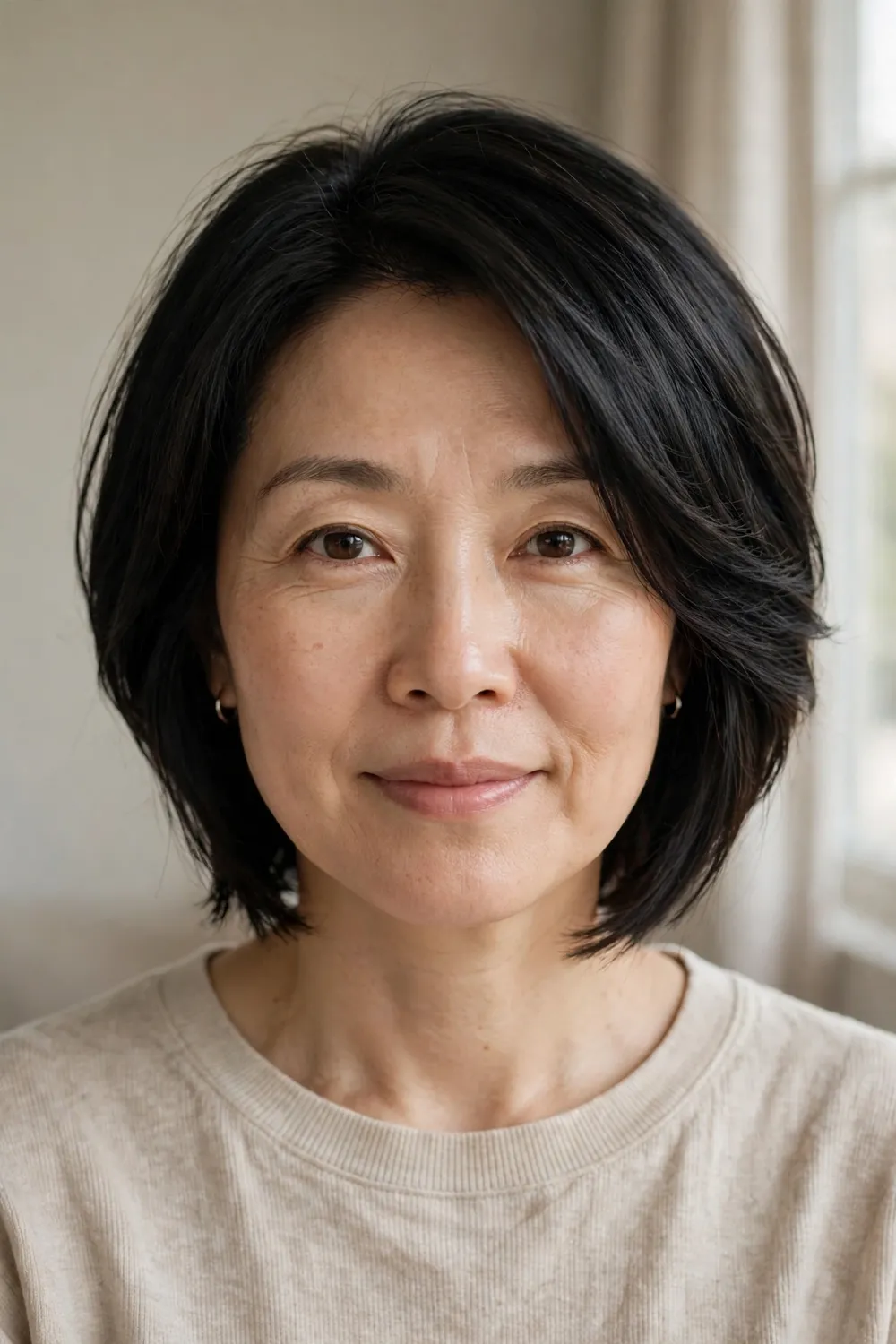 Angled layered bob with a darker nape and smooth black layers