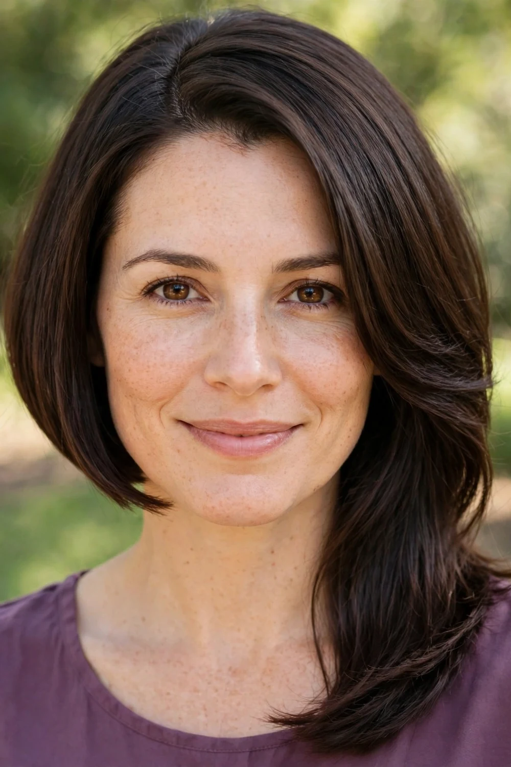 Woman with an asymmetrical Italian bob haircut with one side longer