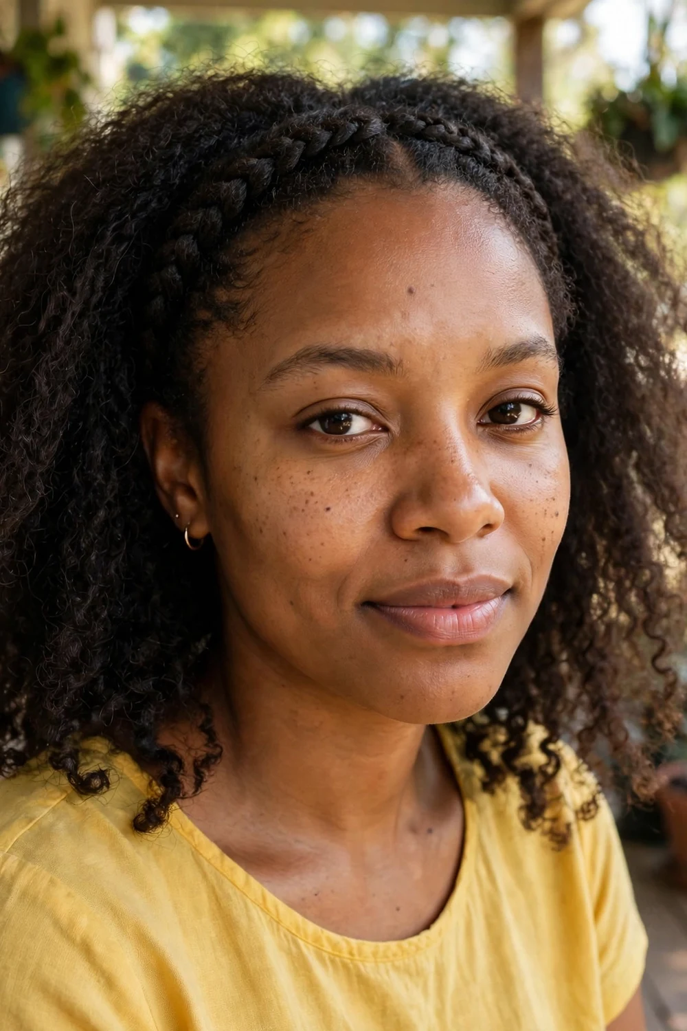 Braided headband across the hairline on 4C awkward length hair with loose back