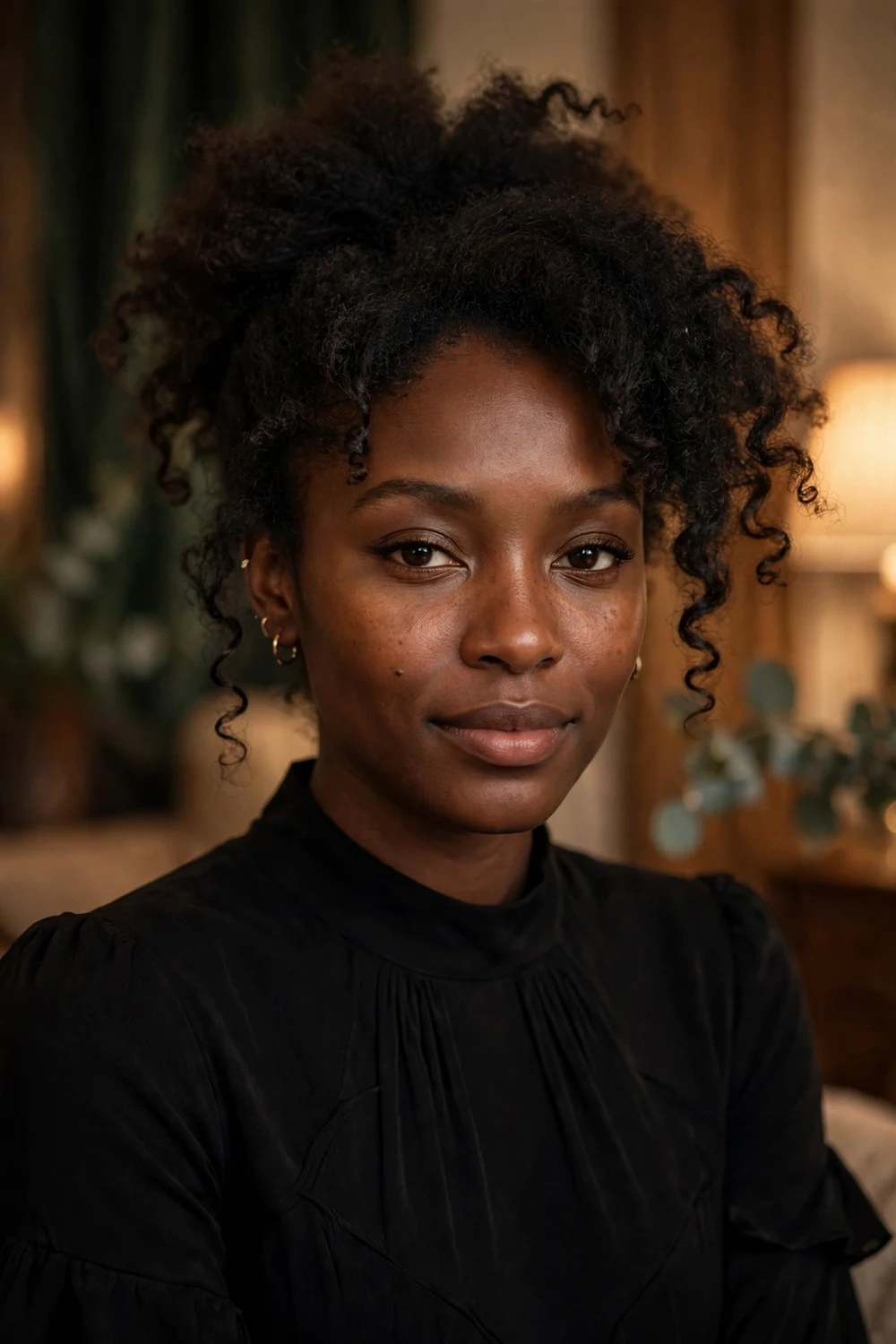 Afro puff with flexi-rod curled ends on 4C hair at awkward length