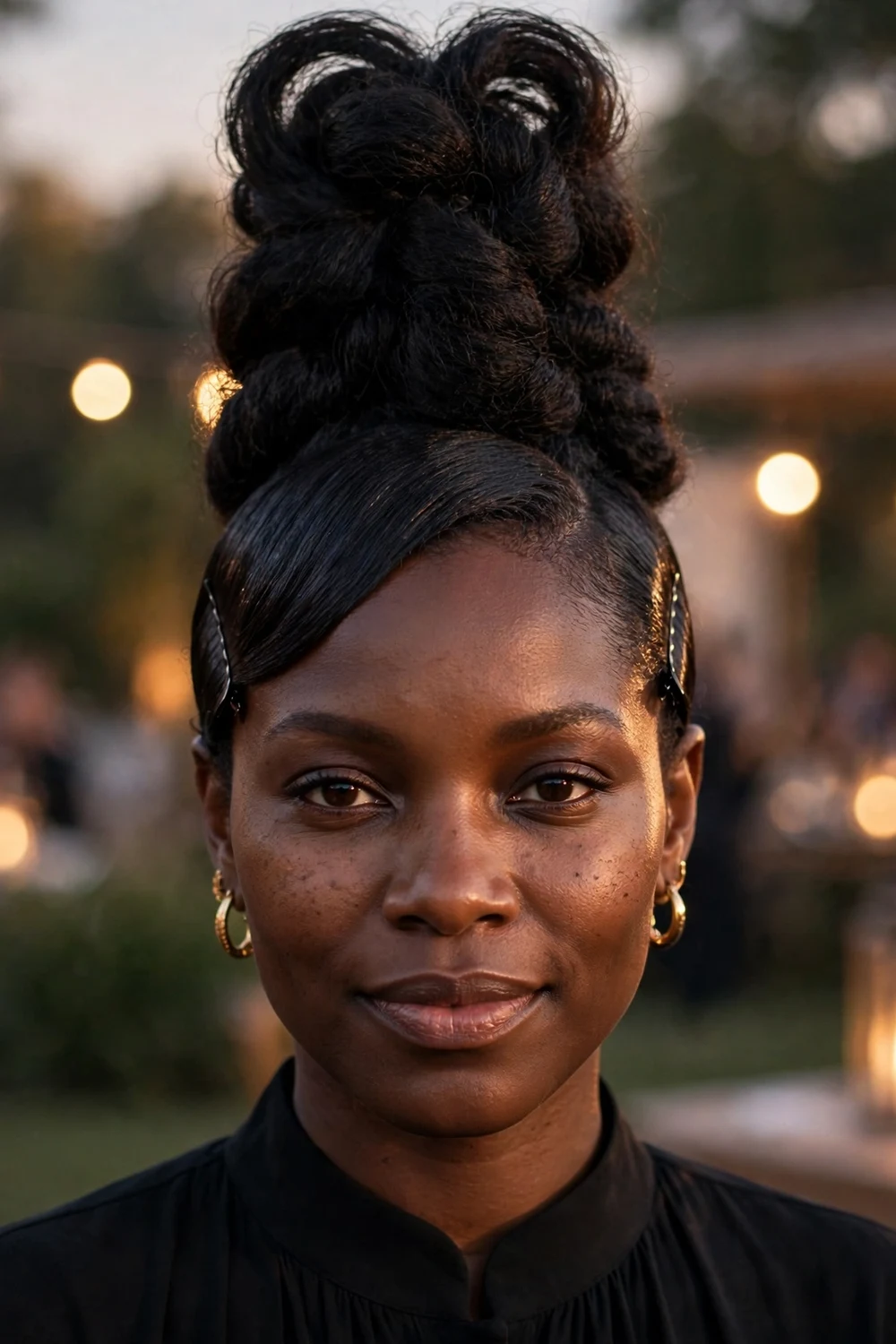 Faux-hawk updo with pinned sides and voluminous center on 4C natural hair