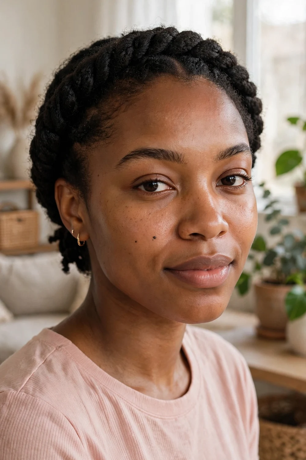Halo flat-twist wrapped around the head on 4C awkward length hair