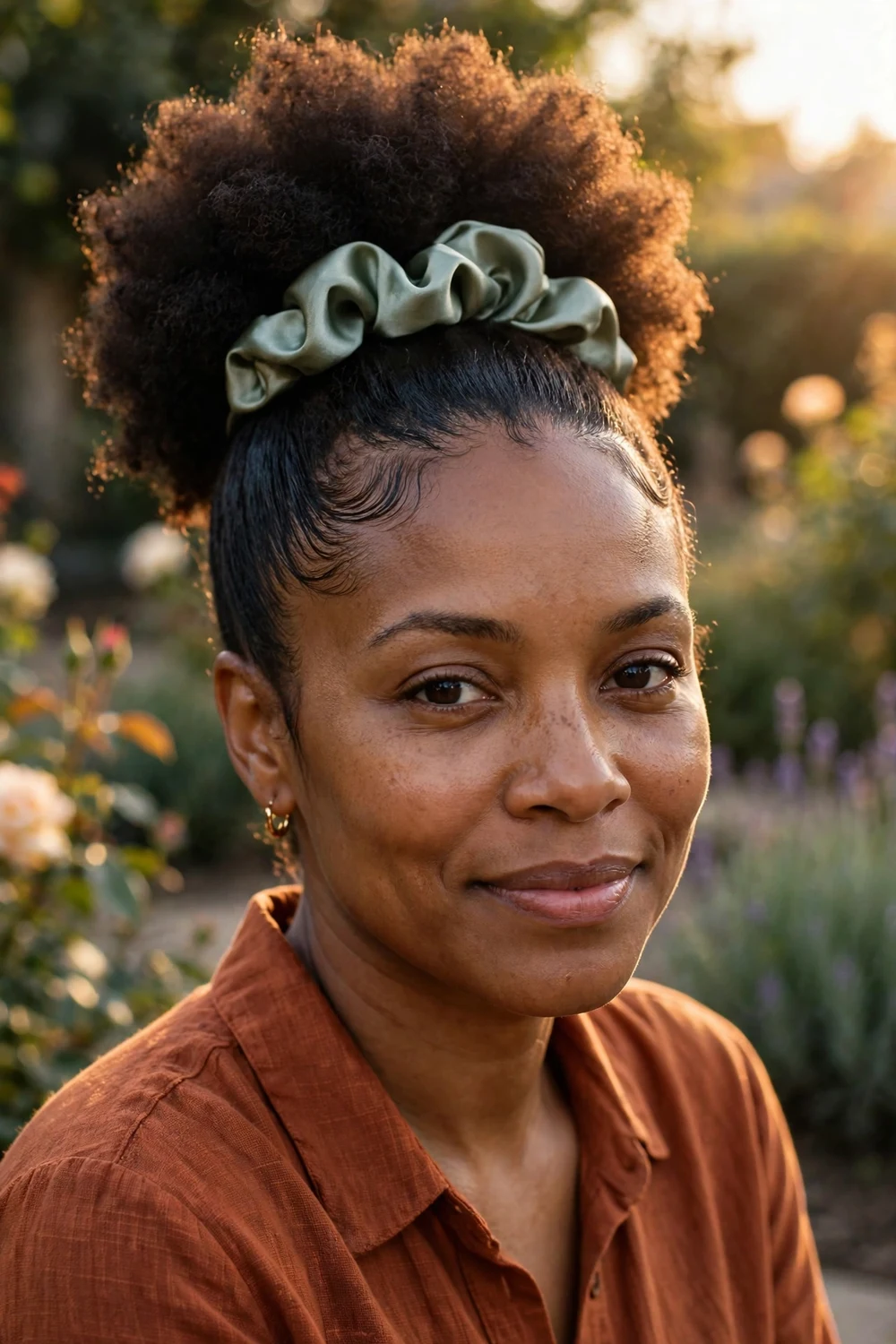High puff hairstyle on 4C natural hair showing full crown volume at awkward length