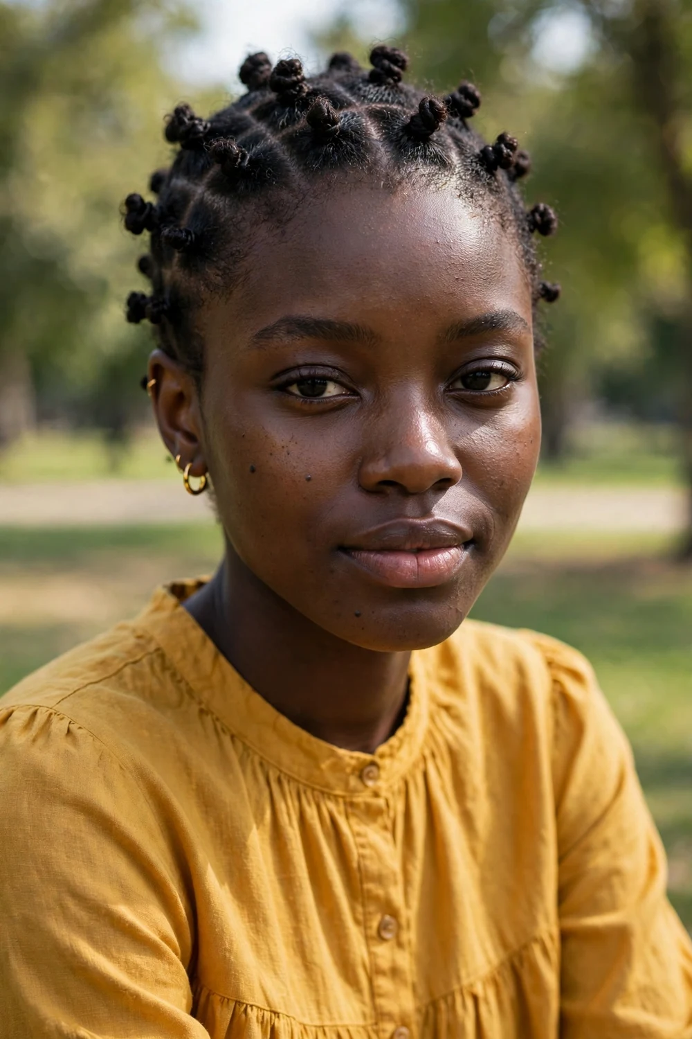 Mini bantu knots styled across 4C natural hair during the awkward growth stage