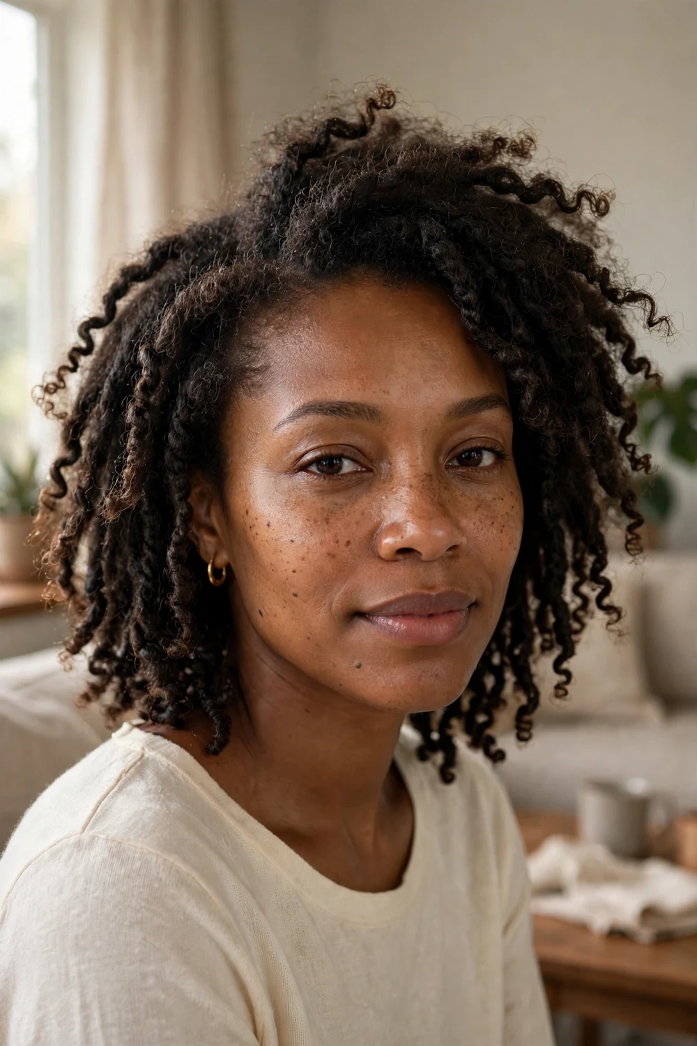 Defined twist-out on 4C hair at awkward length with separated coils