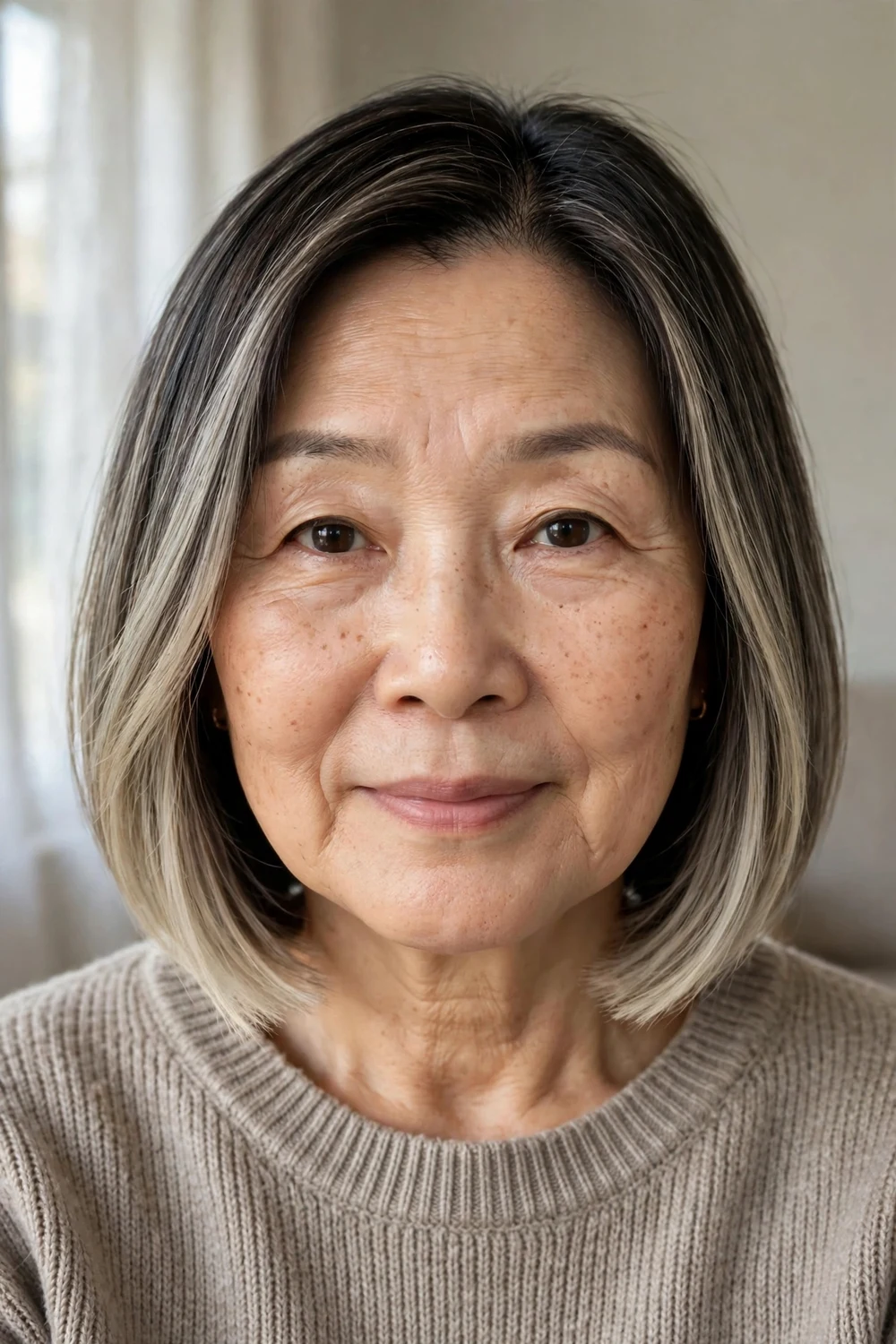 Ash blonde balayage bob for women over 50 with cool ashy blonde tones