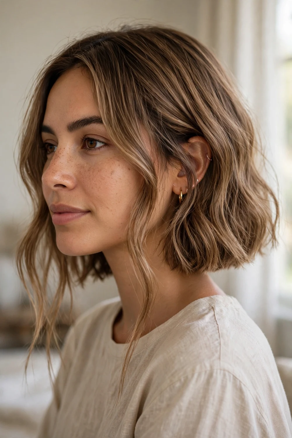 Beachy wavy A-line bob with loose waves