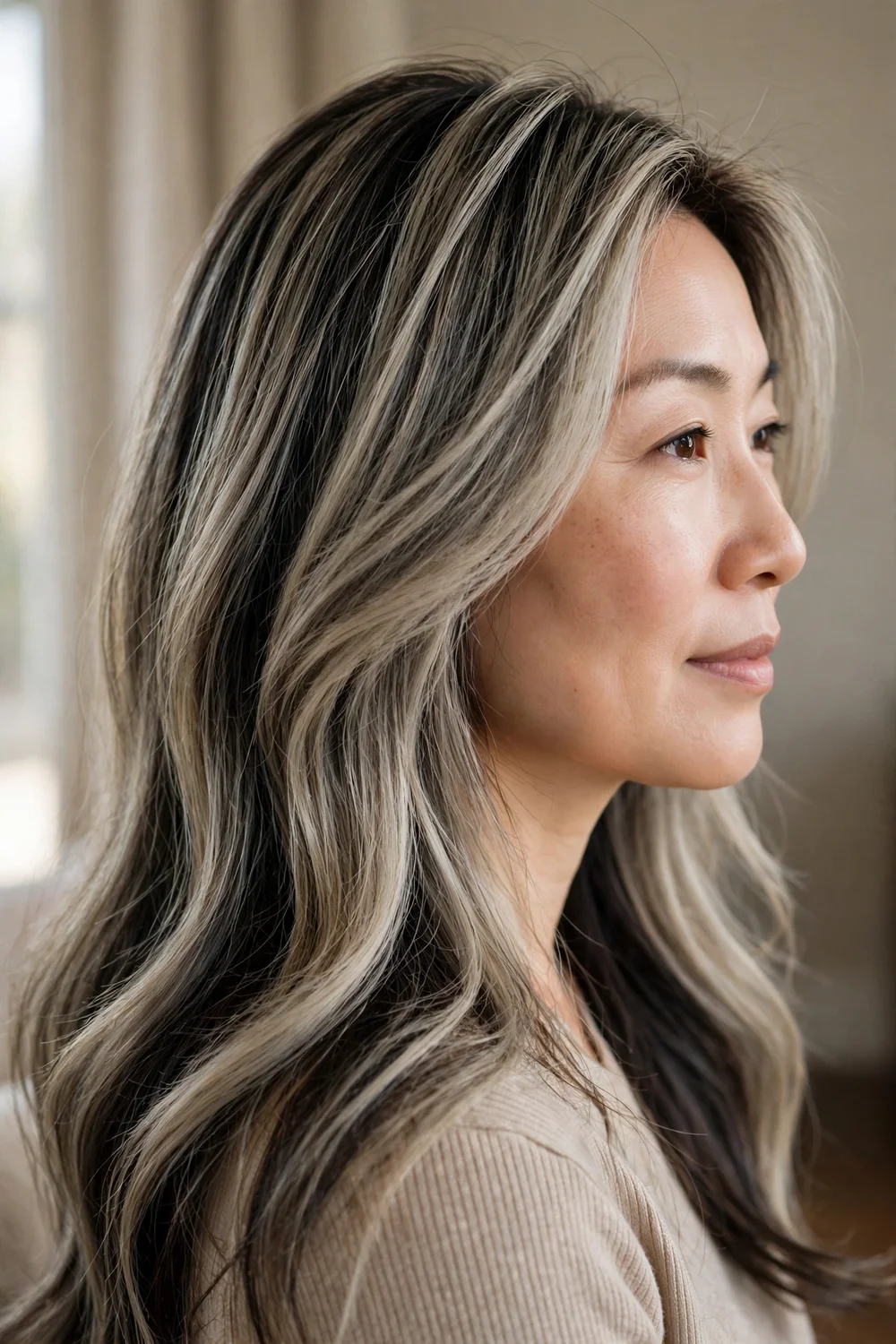 Woman with ash blonde highlight blend